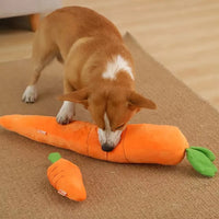 Durable Plush Carrot Dog Chew Toy with Squeaker – Interactive Vegetable Plush Toy for Small, Medium & Large Dogs