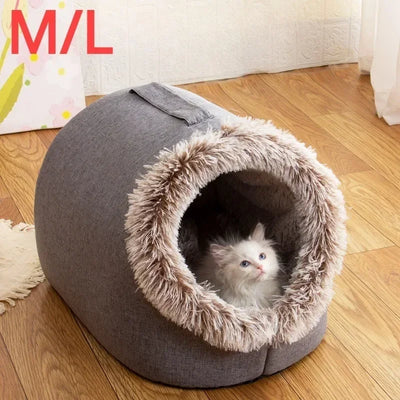 Portable Plush Pet House  Enclosed Soft Bed for Cats & Small Dogs | Warm Winter Pet Cave