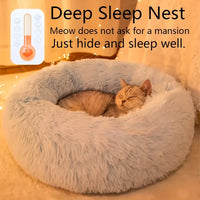 Striped Plush Pet Bed  Round Nest for Cats & Dogs | Soft, Warm, Deep Sleep Comfort