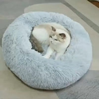 Striped Plush Pet Bed  Round Nest for Cats & Dogs | Soft, Warm, Deep Sleep Comfort