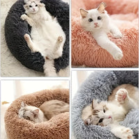 Striped Plush Pet Bed  Round Nest for Cats & Dogs | Soft, Warm, Deep Sleep Comfort