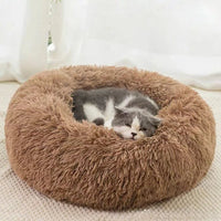 Striped Plush Pet Bed  Round Nest for Cats & Dogs | Soft, Warm, Deep Sleep Comfort
