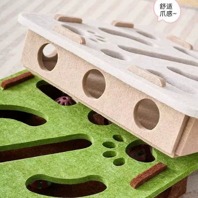 Pet Cat Puzzle Maze Holes Toys Felt Box with Bell Ball Kitten Playing Toys Interactive Funny Combination Set Cat Supplies