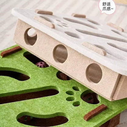 Pet Cat Puzzle Maze Holes Toys Felt Box with Bell Ball Kitten Playing Toys Interactive Funny Combination Set Cat Supplies