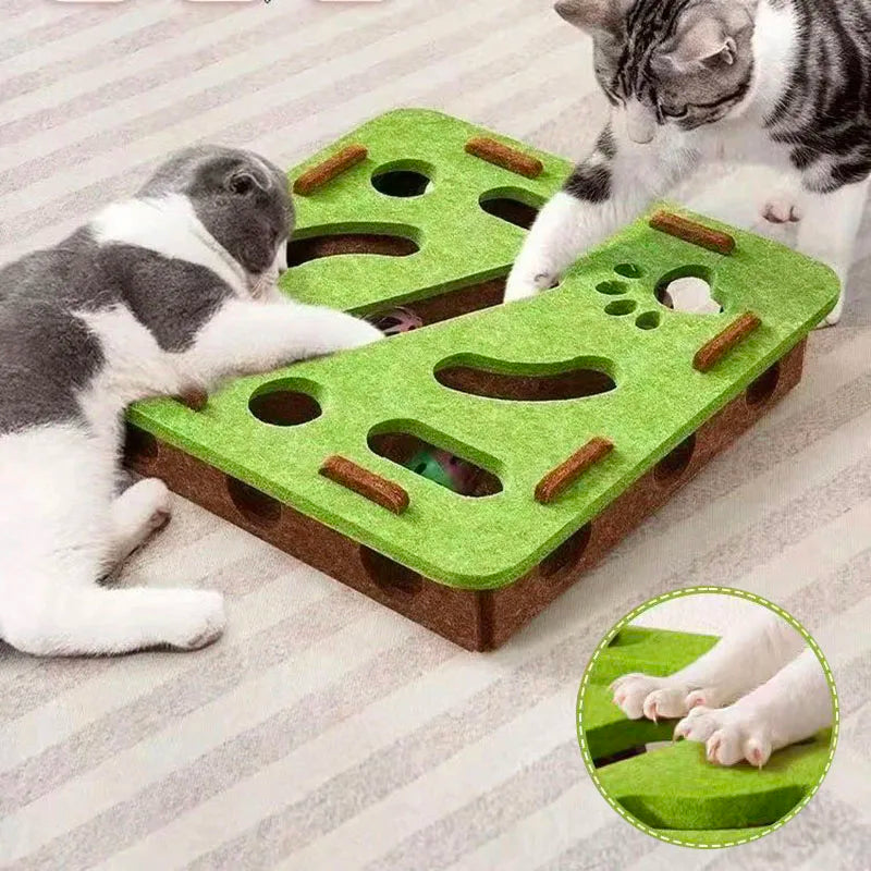 Pet Cat Puzzle Maze Holes Toys Felt Box with Bell Ball Kitten Playing Toys Interactive Funny Combination Set Cat Supplies
